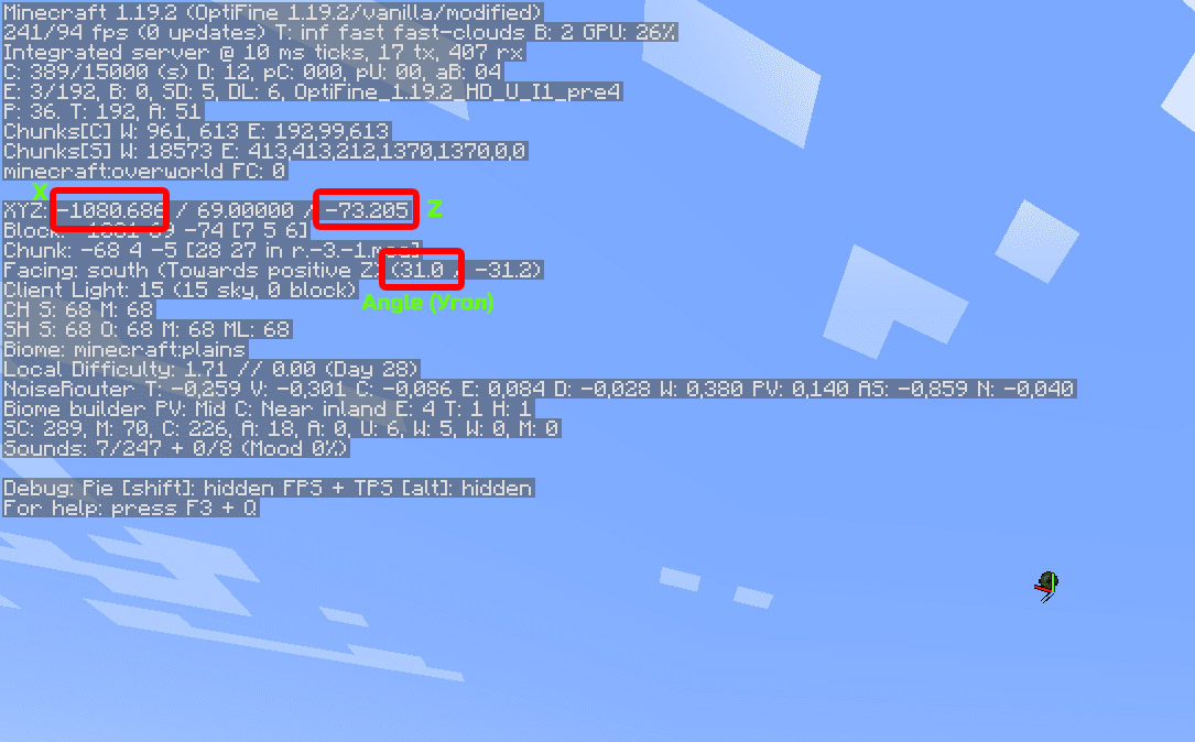 Minecraft Screen with End portal coordinates